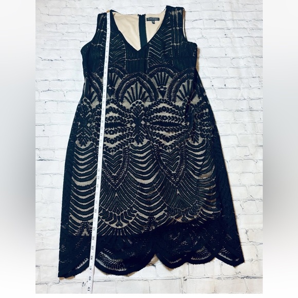 Luxology Women's Size 8 Dress Black Lace Tan Lined Sleeveless Feminine - Picture 10 of 13